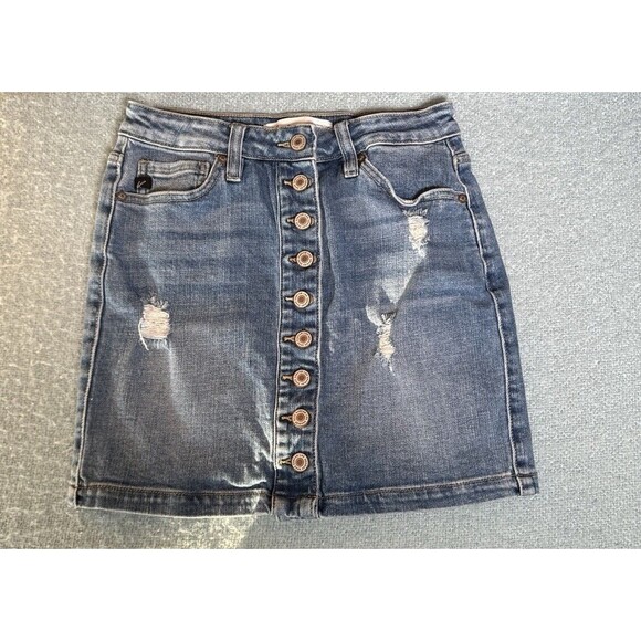 KanCan Cute Distressed Button Front‎ Blue Stretchy Denim Skirt Women's Size 25 - Picture 13 of 13